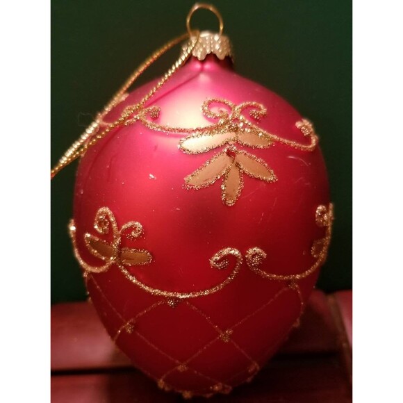 Vintage 1950s Fabergé Egg Style Christmas Ornament Red With Gold Details - Picture 1 of 5